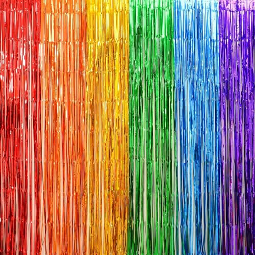 2 Rideau Métallique Tinsel arc-en-ciel,Rideaux à Franges en Aluminium arc-en-ciel Porte Fenêtre Décoration,carnaval,Toile de Fond pour Photos de Fête pour Anniversaire,mariage décoration