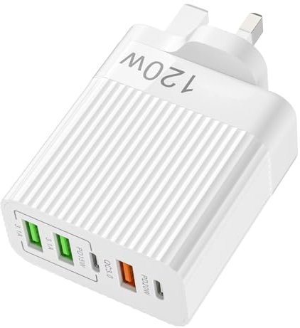 Fast Charger | 120W 5 Port Charging Station, QC 3.0 USB A Portable Fast Charging Plug, Wide Application Wall Charger Adapter for Smartphone, Tablet, Laptop, Camera, USB Devices