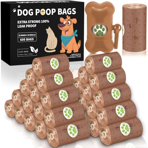 ZQEJEFD Sac a Crottes Chien, 600 Pièces Sacs Ramasse-Crottes pour Chiens, 24 Rouleaux Sacs Ramasse Crottes Avec 1 Distributeur, Sac à Crottes pour Chien,Sac Caca Chien,Résistant aux Fuites,Extra épais