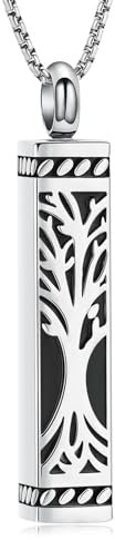 Tree of Life Urn Necklaces for Ashes for Women Men - Cube Bar Cremation Jewelry Memorial Pendant for Human Ashes