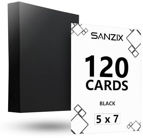 SANZIX 120 Blatt schwarzer Karton, 12,7 x 17,8 cm, 36,3 kg, 220 g/m², schwerer, dicker 12,7 x 17,8 cm, perfektes Einladungspapier, Premium-Druckerpapier für Speisekarten, DIY-Karten und Postkarten