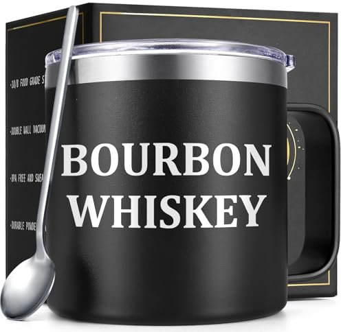 Lifecapido Bourbon Gifts for Men, Bourbon Whiskey 14 oz Insulated Coffee Mug, Funny Bar Gifts, Birthday Gifts Christmas Gifts for Bourbon Lovers, Dad, Uncle, Boyfriend, Black