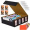 Caja para cartas Magic the Gathering, 4 Filas Cuero de PU Magnetic Flip Deck Box, Caja de Almacenamiento de Tarjetas coleccionables con 24 divisores coloridos para más de 3000+ tarjetas (blackgold)
