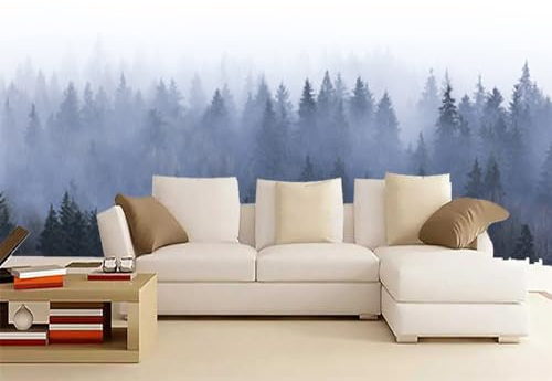 DAXONA Weißer Nebel Im Wald Tapete 200Wx140Hcm, Natürliche Landschaft Wandbild Für Wohnzimmer, Seiden-Wandbilder Schlafzimmer Restaurant Sofa Tv-Hintergrund Wandtapete