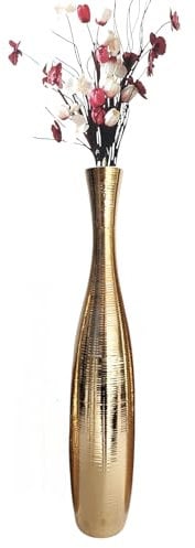 Edelste Deko-Bodenvase – Hohe Keramikvase für Pampasgras & Dekozweige - stabil, luxuriös, 50-90 cm höhe in Weiß, Schwarz, Grau, Silber und Gold (Gold, 90x14cm)