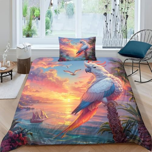 HKHKSJJF Kakadu Bettwäsche 3D 135x200cm 2 Teilig Microfaser Fantasie Bettwäsche Bettbezüge Und Kissenbezüge Bettbezug Set