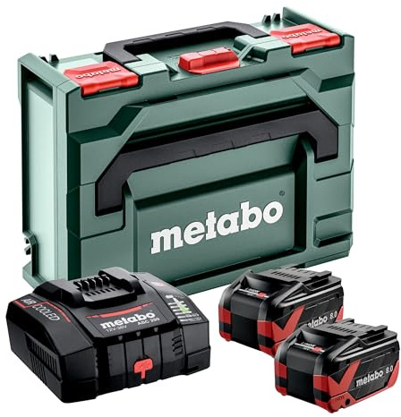 metabo Basis-Set, 2X LiHDX 8.0 Ah Metabo Akkus & Schnellladegerät ASC 290 | Leistungsstarkes Set mit metaBOX 145, 18V Akku LiHD Akkutechnologie für CAS System und baugleiche Elektrowerkzeuge
