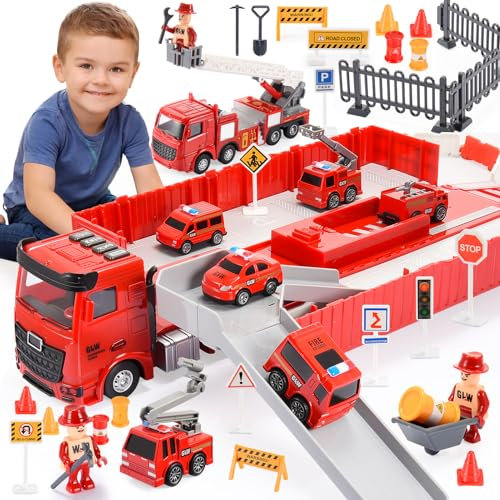 Naxudcoo Fire Truck Toys for Age 3+, Fire Truck Toy Set Toddler Car Truck Toys, Fire Engine Toys for Boys, Gifts for Boys Girls