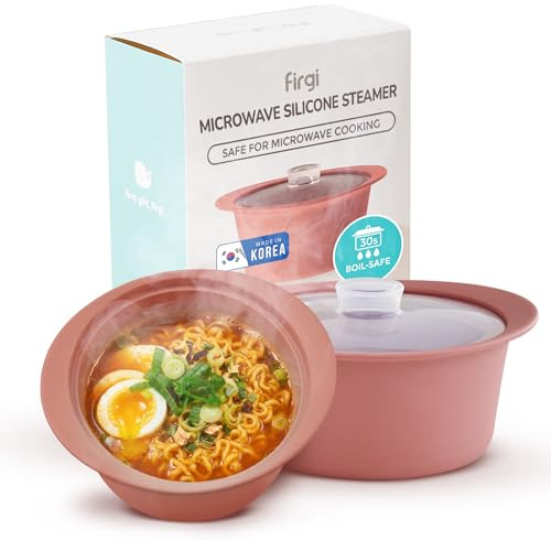 FIRGI Platinum Silikon Mikrowellen-Dampfgarer mit Griff und Deckel, koreanische 100% lebensmittelechte Dampfschüssel, hitzebeständiger Herd mit Dampflöchern, leicht zu reinigen, spülmaschinenfest, Dry