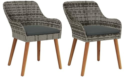 vidaXL Garden Chair 2 pcs Grey 55 x 62.5 x 82cm Poly Rattan, Garden and Terrace, Modern Outdoor Chair, Comfortable Seating, Rectangular Steel Frame, Versatile Patio Furniture