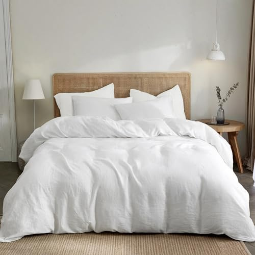 Dreamzie Bettwäsche-Set 200x200 aus Baumwoll-Perkal – Weiß – Bettbezug 200x200 und 2X Kissenbezug 80x80 cm – Oeko-Tex Zertifiziert