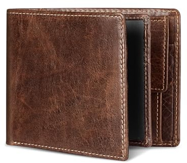 Serovi Leder Geldbörse Herren Portmonee Herren mit RFID Schutz I 13 Fächer für Kreditkarten I Echtleder Portmonee mit Münzfach I Geldbörse für Männer mit Geschenk Box (Braun)