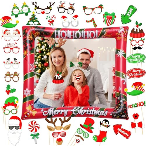 Forbabe Fotobox Accessoires Weihnachten 42pcs, Rot Aufblasbarer Fotorahmen | Weihnachtsfeier Weihnachten Foto Requisiten, Weihnachtsdeko Party Deko Weihnachtsfeier, Xmas Photo Booth Requisiten