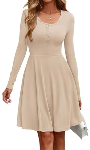 SCHOOLMOON Strickkleid Damen Langarm Herbst Elegant Knielang Winterkleid