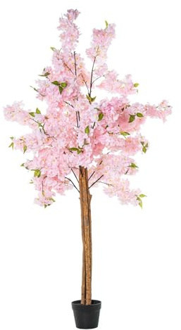 Planta Artificial de un Cerezo con 4 Troncos de PVC en Rosa Cherry 160x30x30cm