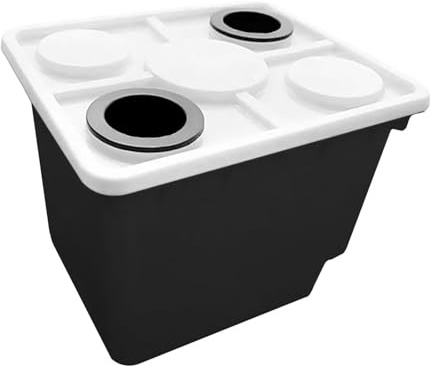 PawwJoy Dutch Bucket Hydrokultur-System mit 2-Loch-Deckel und Korb, 30 x 24 x 22 cm, tiefer Wasserkultur-Pflanzgefäß für Tomaten, Gurken, Paprika, Schwarz