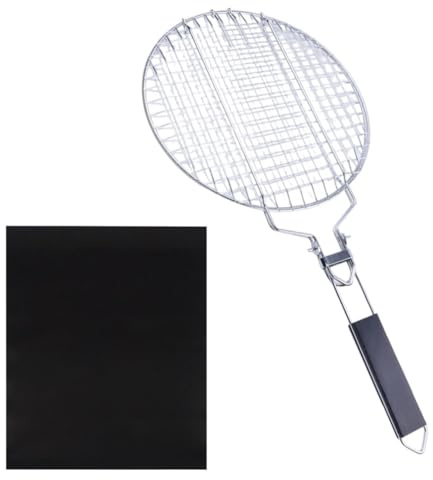 Gettimore Edelstahl Grillkorb mit Holzgriff BBQ, 55 x 28 x 1,8 cm, Wenden von Fleisch und Gemüse