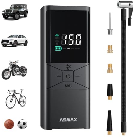 ASMAX T40 Compresor de Aire Portatil para Neumáticos 150PSI/10.3Bar | Inflador Electrico 25L/min, Manómetro Digital, 6000mAh Batería Recargable, Apagado Automático, para Coche, Moto, Bic, Pelota