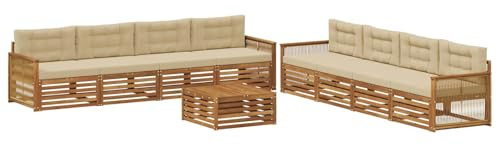 vidaXL Outdoor-Sofagarnitur mit Kissen 9 pcs Natur und Beige, Garten Lounge Set, modernes Akazienholz Sofa, wetterfeste Möbel, Bequeme Terrassen Sitzgelegenheit