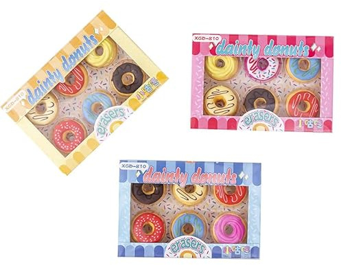 18 Stück Radiergummi Donut – Kawaii Radierer als süße Gebäckform, weich & sauber, für Schule Büro, 3 Boxen