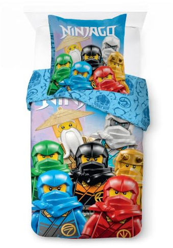 BrandMac Lego Ninjago Skybound Village Bettwäsche-Set Bettbezug 135x200 Kissenbezug 80x80 100% Baumwolle Lloyd NYA Kai Jay Zane Cole Meister Wu