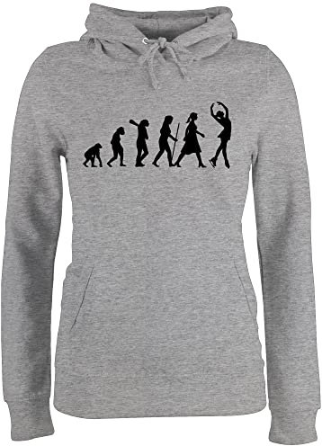 Pullover Damen Hoodie Frauen - Entwicklung und Outfit - Eisläuferin Evolution - L - Grau meliert - Skifahren Eiskunstlauf Pulli Wintersport