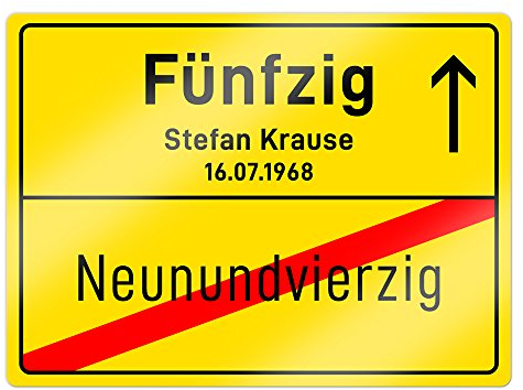 Casa Vivente Ortsschild mit Personalisiertem Aufdruck zum 50. Geburtstag, Namen und Datum, Wand-Deko aus Aluminium, Geburtstagsgeschenk, 20 x 26,5 cm