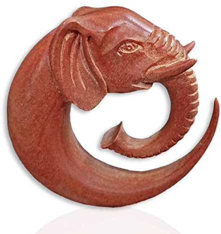 viva-adorno® 1 Stück Dehnungsspirale Holz Elefant handgeschnitzt Expander Taper Sichel Spirale Ohr Piercing 6-14mm WX7_D, 6mm