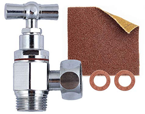 LINSTAN - robinet d'arrêt WC équerre à tête potence (standard 12x17) - 1x robinet wc - 1x toile émeri - 2x joints fibres