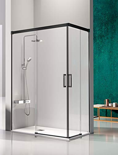 Paroi de douche angulaire - 2 feuilles fixes et 2 portes coulissantes - Verre de sécurité de 6 et 8 mm - Modèle Glase Q4 BYN (100 x 70)