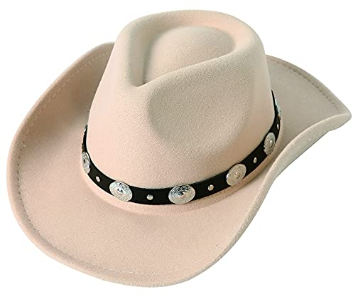 Lanzom Damen Herren Filz breite Krempe Western Cowboy Hüte Gürtelschnalle Panamahut Fit Größe 6 8/7-7 1/4, Beige, M-L
