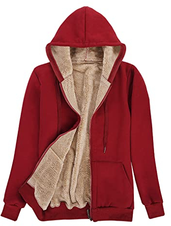 Niwicee Felpe con Cappuccio Donna Pullover Addensato da Tenere al Caldo Sweatshirt Maglione Manica Lunga Cappotto Hoodie Felpa in Pile Serie Plus Pullover Cotone Zip-Rosso-L