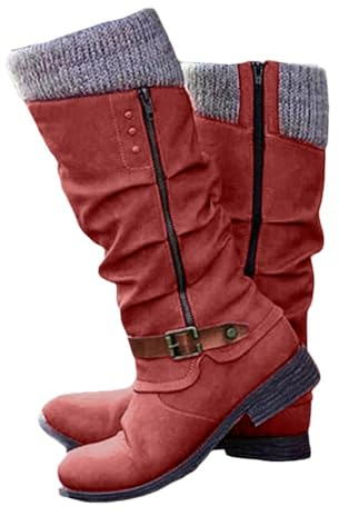 Minetom Stivali Donna Biker Boots Motociclista Stivali Ecopelle Foderato Caldo Cerniera Scarpe Autunno Inverno Stivali da Equitazione B Rosso 42 EU