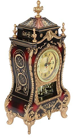 Retro Spezialuhren, Vintage klingelnder Wecker Antik Wanduhr Barocke Retro-Stil Kaminsimsuhr für Zuhause, Hotel, dekorative Wandmontage, Schreibtisch-Wecker(rotbraun)