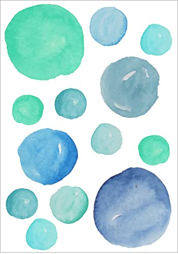 wolga-kreativ Wandtattoo Wandsticker Wandbild 60 Stück Wasserfarben blau türkis Punkte Tupfen Set Wanddeko Set Kinderzimmer Spielzimmer Babyzimmer Mädchen Junge-n Baby Zimmer wandtattoo