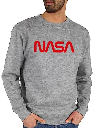 Shirtracer Sweater Pullover Sweatshirt Herren Damen - Nerd Geschenke - NASA - Raumfahrt Astronaut Mondlandung Weltraum - L - Grau meliert - zocker Space x Pulli Geek Logo Sweatshirts Nerds Worm
