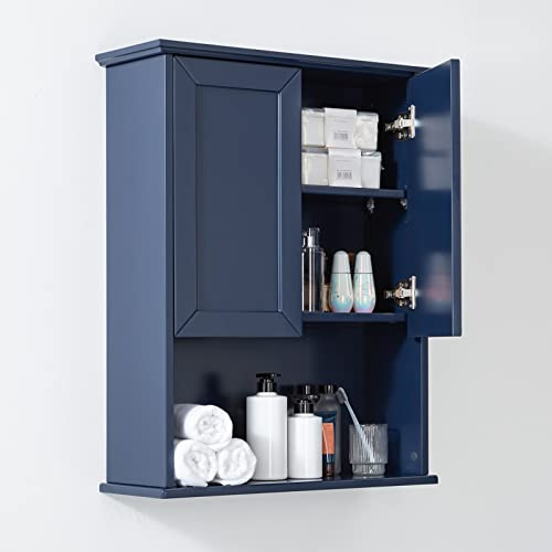 VANIRROR Navy Blue Bathroom Cabinet Wall Mounted W/ 2 Door Adjustable Shelf | 23x29 Wooden Medicine Cabinet Over Toilet Storage Wall Hanging Cabinets for Bathroom, Entryway, Kitchen, Laundry Room