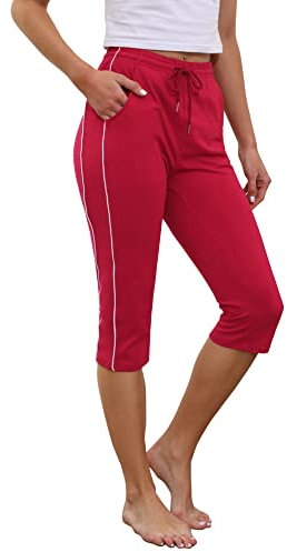 Gyabnw Damen Cropped Pants Capri 3/4 Länge Sweatpants Sport Jogging Shorts Sommerhose Damen Trainingshose Casual Yogahose B-rosarot1,M