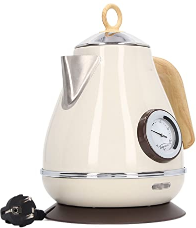 Omabeta Bouilloire électrique, ébullition Rapide EU Plug 220-240V 1.7L capacité rétro Bois Grain théière électrique avec Affichage de la température pour Le Bureau pour la Maison(Blanche)
