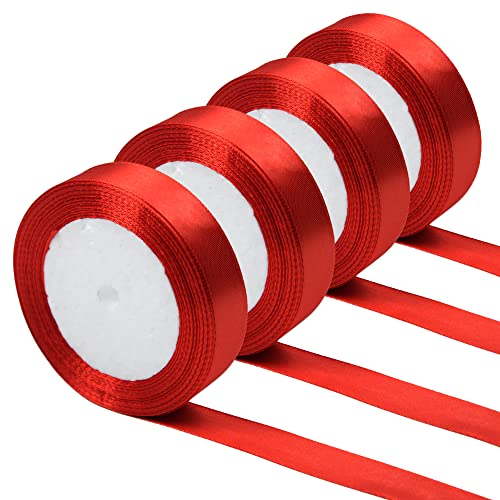 AWCIGG Satinband Rot, 44m x 20mm Geschenkband Dekoration Schleifenband Stoffband Bänder für Geschenkverpackungen, Floristen, Basteln, Nähen, Autos, Hochzeit, Weihnachten (22m/rolle)