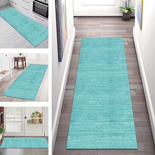 Läufer Teppich Lang Flur rutschfest Waschbar Küche Korridor Teppichläufer Cyan 3D Abstract 40X180CM Teppichmatten Küchenläufer Wohnzimmer Kinderzimmer Esszimmer Anpassbare Küchenteppich Meterware