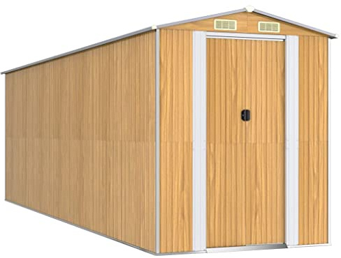 vidaXL Garden Shed Outdoor Structure Storage House Garage Tool Organiser Lawn Tool Storage Shed Light Brown 192x606x223 cm Galvanised Steel