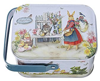 DOTBUY-SHOP Keksdose Gebäckdose Leere Blechdosen mit Deckel Geschenkdose Mit Griff Retro Vorratsdose Metallbox Rechteckig, Dekorative Aufbewahrungsboxen für Ostern (2er Set,A)