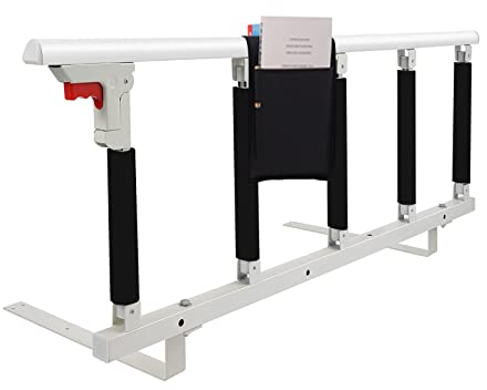 Barandilla de Cama para Personas Mayores, Plegable de Protección contra Caídas de la Cama Mango de Apoyo con el Bolsillo de Almacenamiento de Red y Espuma Negro (Blanco, 108 x 40 cm)