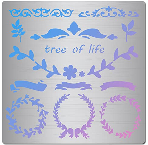 GORGECRAFT 6.3 Edelstahl-Baum des Lebens-Schablonen Wiederverwendbar Banner-Schablonen Blumenranke Lorbeerkranz Herz-Journal-Werkzeug Für Holzbrennen Scrapbooking Wand Leinwand Möbelhandwerk