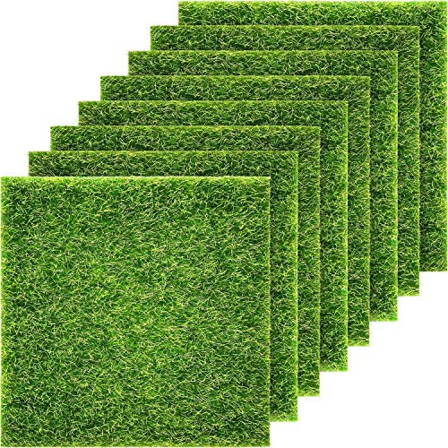 Kunststoffrasen,Kunstrasen, naturgetreuer feenhafter Kunstrasen, für Miniatur-Ornament, Garten, Puppenhaus, Gras zum Basteln, 15 x 15 cm (8er Packung)