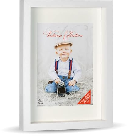 Klassischer 3D Bilderrahmen zum Befüllen - Tiefer Objektrahmen für 10x21 cm Fotos mit Passepartout & für 21x29,7 cm Fotos ohne Passepartout | Geeignet für Tisch & Wand, Hoch- & Querformat