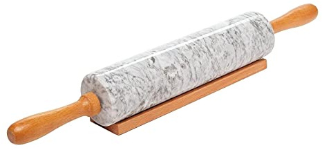 rockible Deluxe Marble Rolling Pin with Wooden Handles and Cradle,Easy to Clean, Kitchen Accessories Baking Roller Rolling Pin for Pizza Bread Baking, White