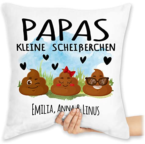 Kissen 40x40 Zierkissen - zum Vatertag - Papas kleine Scheißerchen I Papas Stinker 3 Kinder Kackhaufen - 40 x 40 cm - Weiß - Vatertagsgeschenk für Papa Vater personalisiertes Vatertagsgeschenke