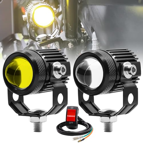 Ygmylandbb Moto LED Feux de Brouillard 60W Moto Phare de Conduite 12v/24v Ambre et Blanc Lumières de Conduite 1.3 6000LM Étanche Aux Projecteur pour Quad Scooter Voiture Camion 2Pcs